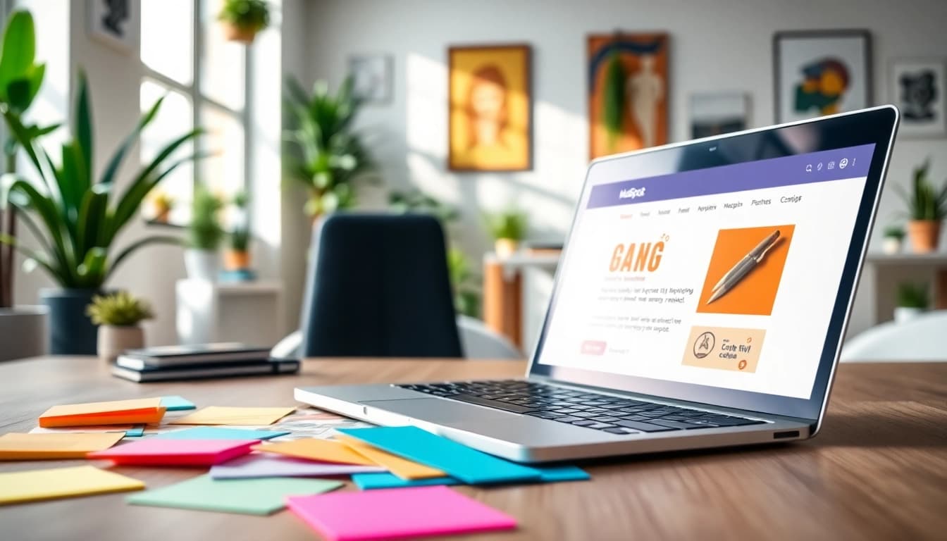 Craft an effective hubspot marketing email in a vibrant workspace showcasing creativity.