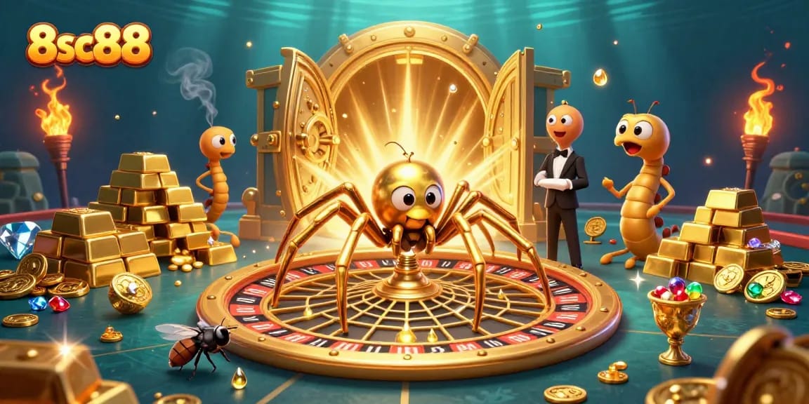 Experience thrilling bets at 8sc88 with the golden roulette wheel and lively characters.