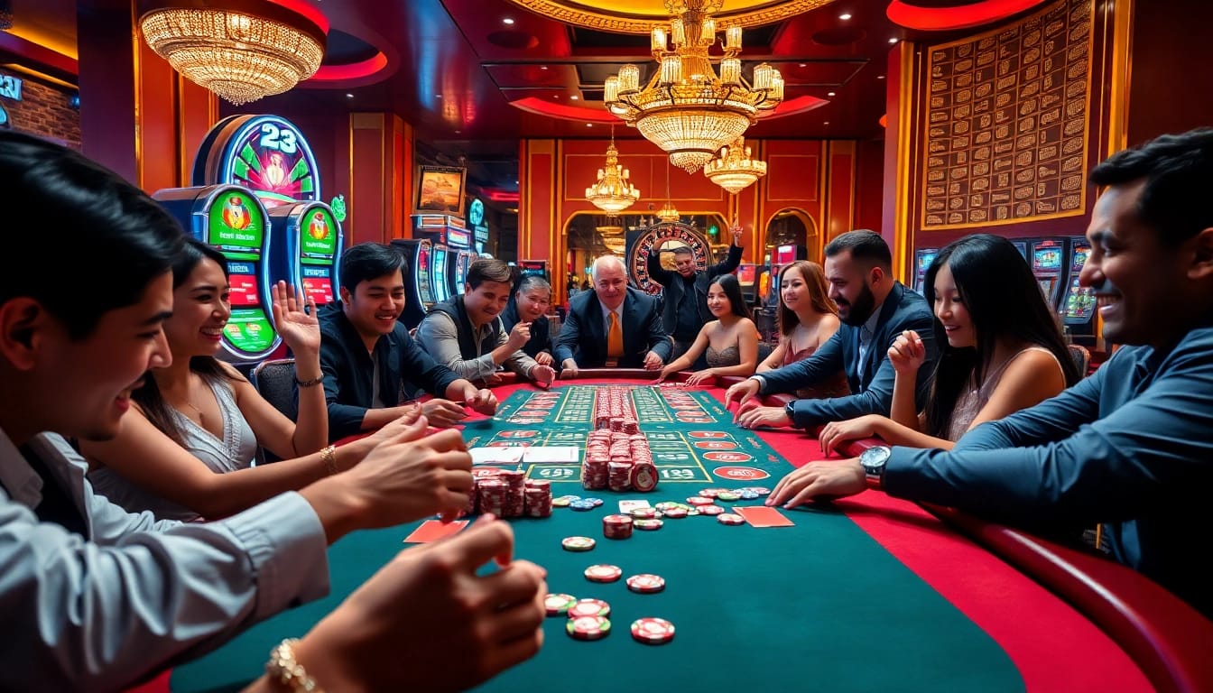 Experience thrilling gameplay at 23WIN's vibrant casino, featuring colorful chips and exciting tables.
