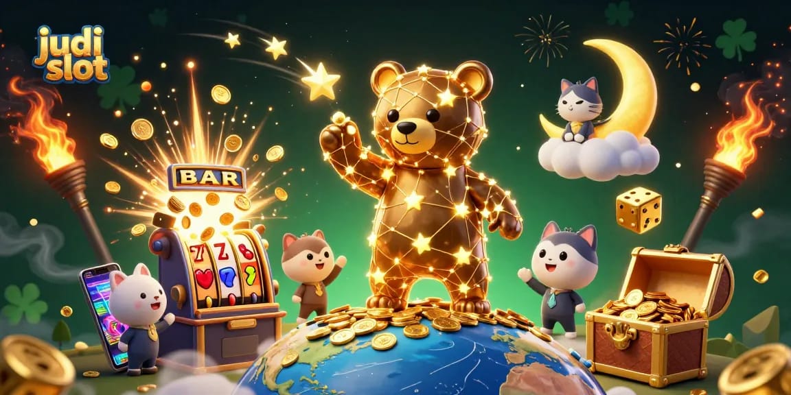 Experience exhilarating judi slot gameplay with vibrant 3D illustrations showcasing jackpot thrills and colorful casino elements.