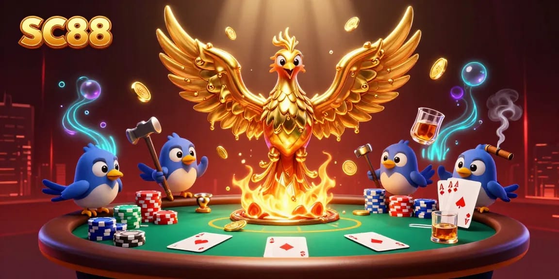 Experience thrilling gameplay at SC88 with a molten phoenix and dynamic poker scene.