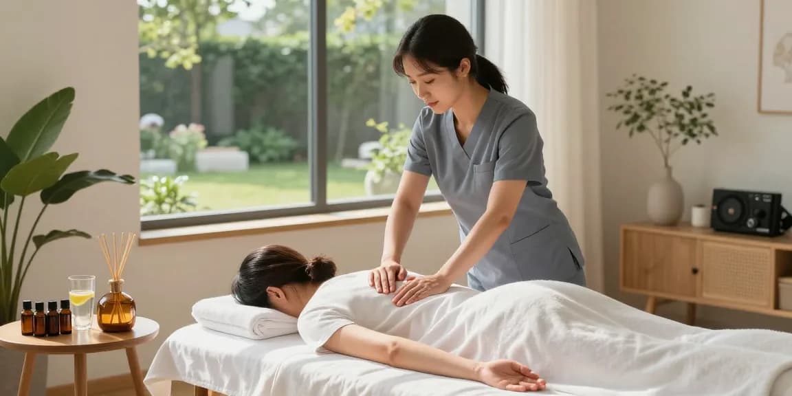 Experience premium 구리출장안마 in a tranquil home setting with a professional therapist performing Swedish massage.