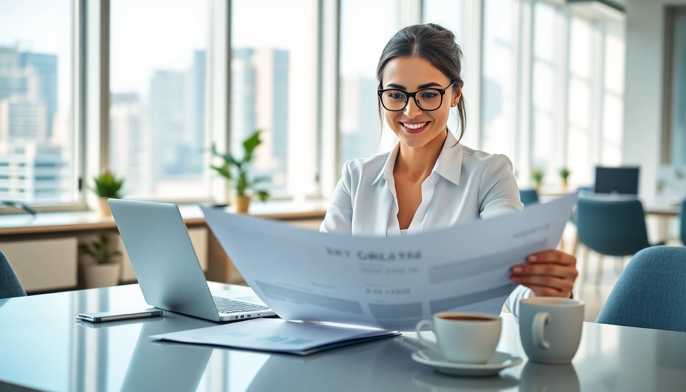 Analyze grants proposals amidst a bright office environment with engaging visuals.