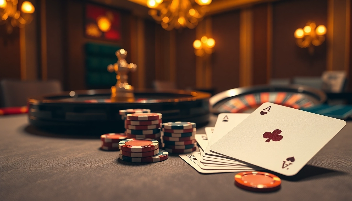Depo 5k Dana pada meja kasino lengkap dengan chip dan kartu yang memikat.
