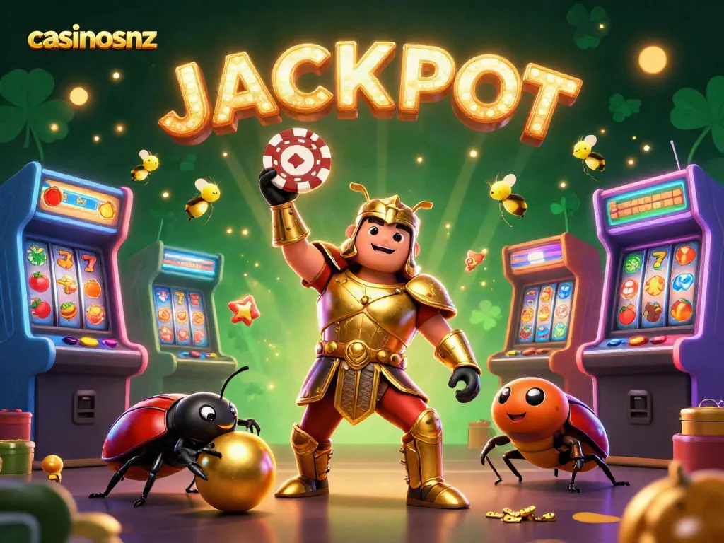 Experience the thrill of casinosnz with a jubilation scene of victory and vibrant gaming elements.