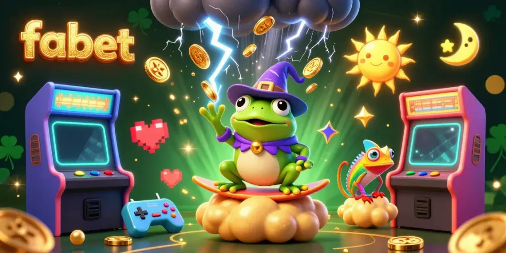 Experience a vibrant casino adventure with fabet as a weather wizard frog unleashes a gold coin storm.