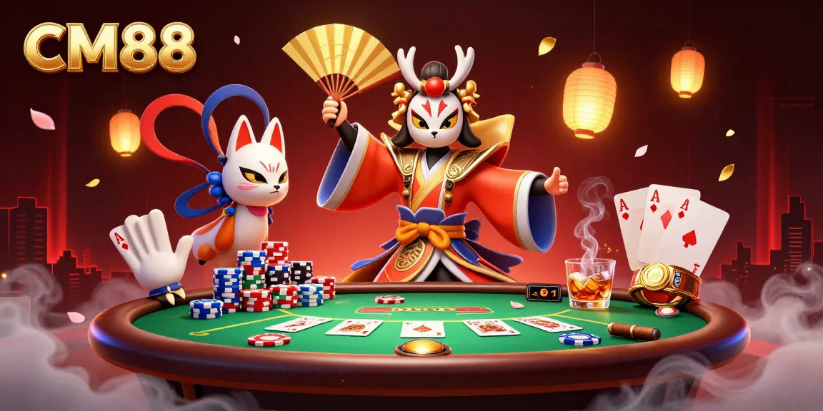 Engage with CM88's vibrant casino experience featuring unique characters and dynamic poker elements.