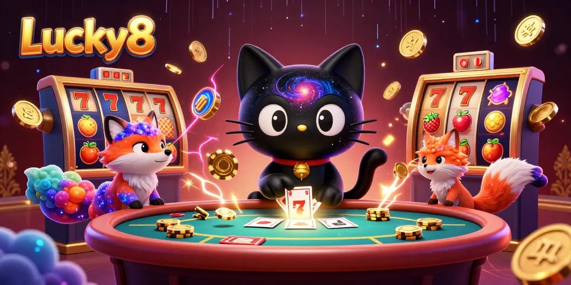 Experience thrilling play at Lucky8's cosmic casino with vibrant animated characters and stunning visual effects.