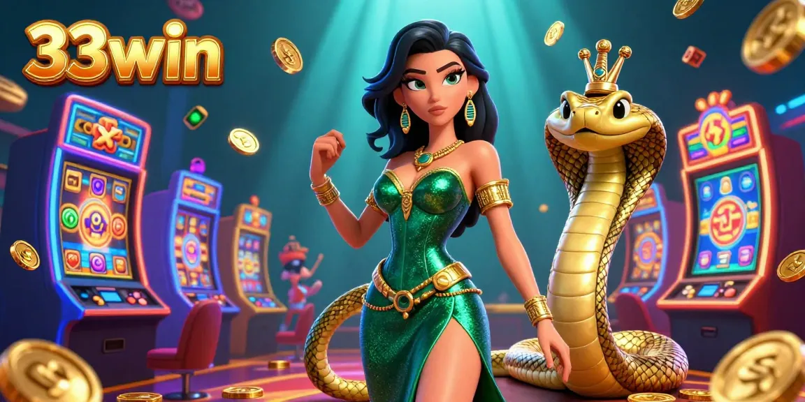 Experience thrilling slots and games with 33win's vibrant casino illustration brimming with excitement.