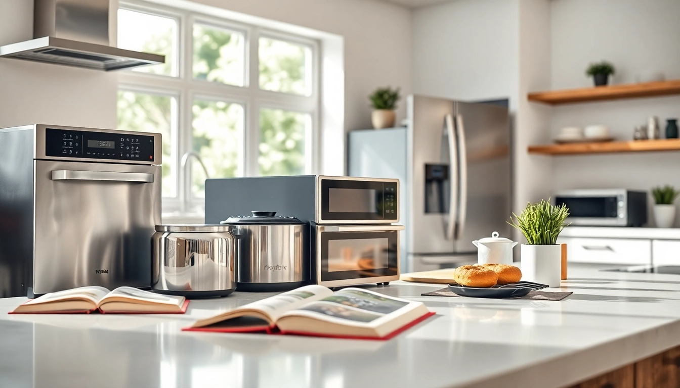 Showcasing home systems and appliance protection in a modern kitchen with sleek designs and bright lighting.