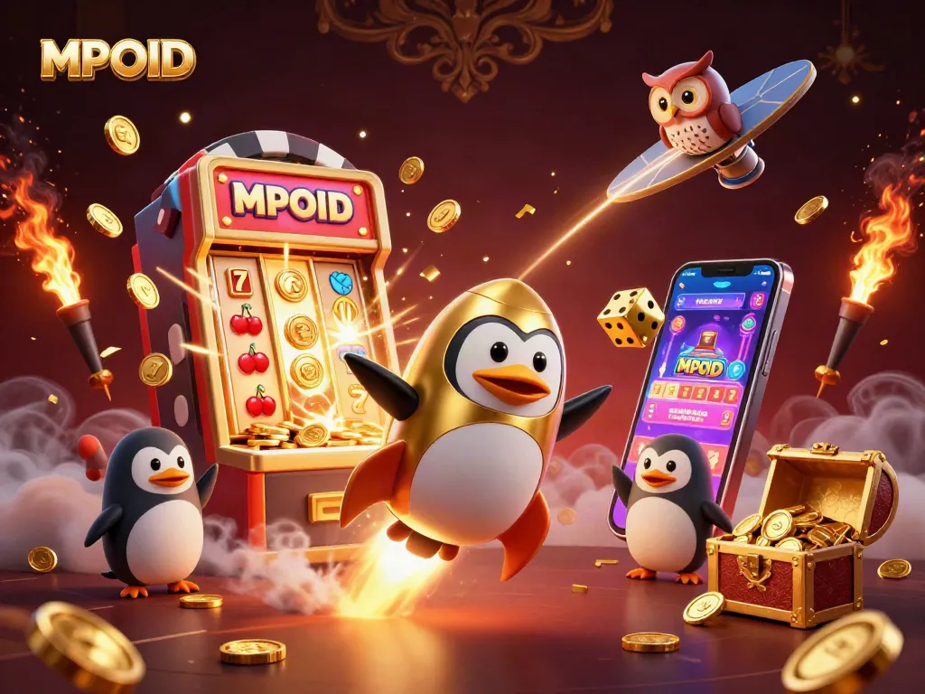 MPOID engages players with an explosive jackpot scene, showcasing casino excitement through vivid 3D elements.