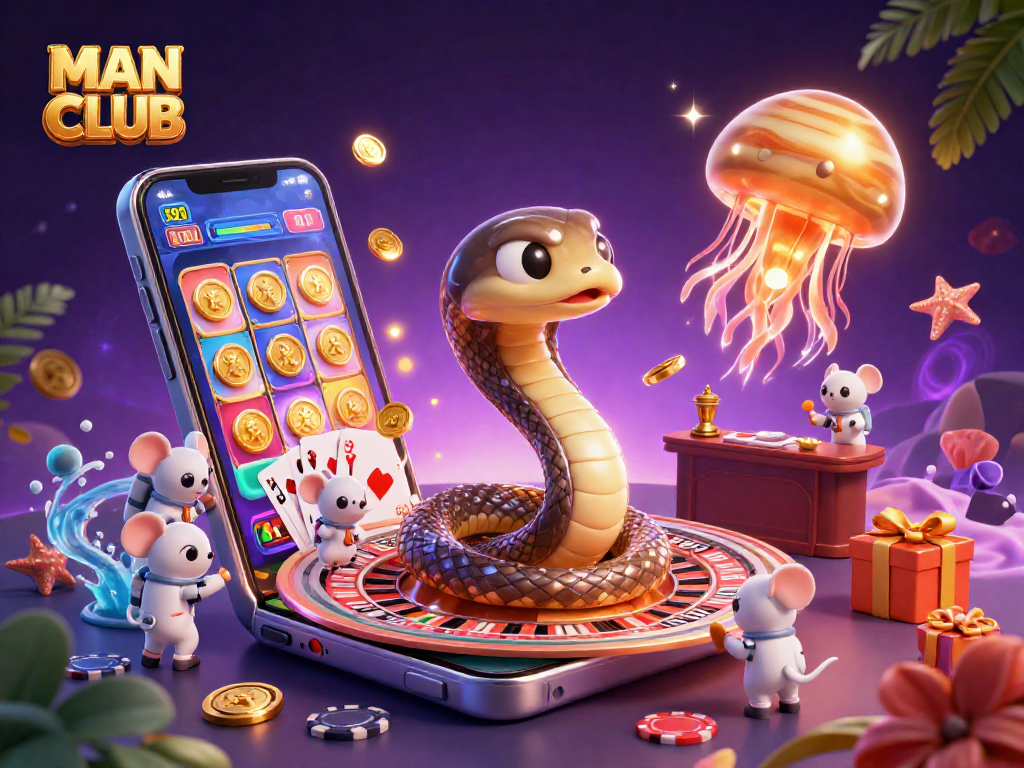 Join the fun at MAN CLUB with astronaut mice betting on cosmic roulette and a golden jellyfish dealer.