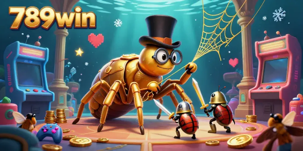 Engage in thrilling gameplay with the magnificent 789win giant golden tarantula at a casino scene.