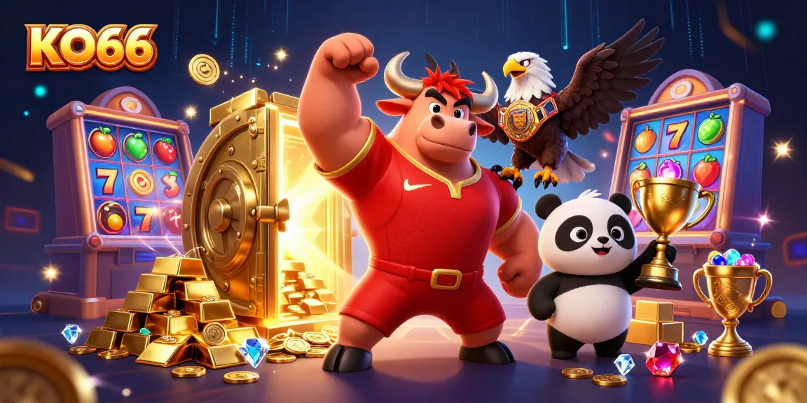 Win big at KO66 with this vibrant 3D illustration of casino victory and excitement.