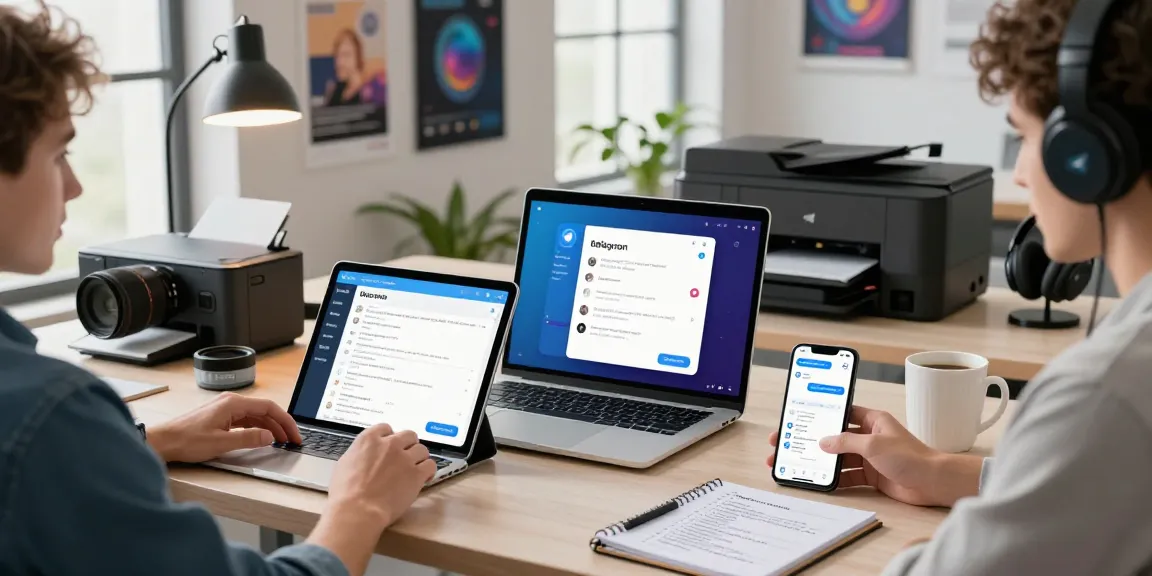 Efficient workspace showcasing Telegram Download on various devices, emphasizing seamless connectivity and user engagement.