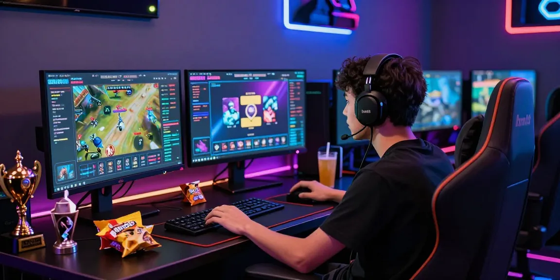 Engaging gamer immersed in live action on hm88 with multiple screens and vibrant settings.