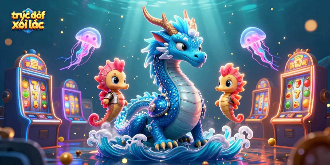 Experience the excitement of trực tiếp xôi lạc with this vibrant 3D scene featuring a dragon and slot machines.