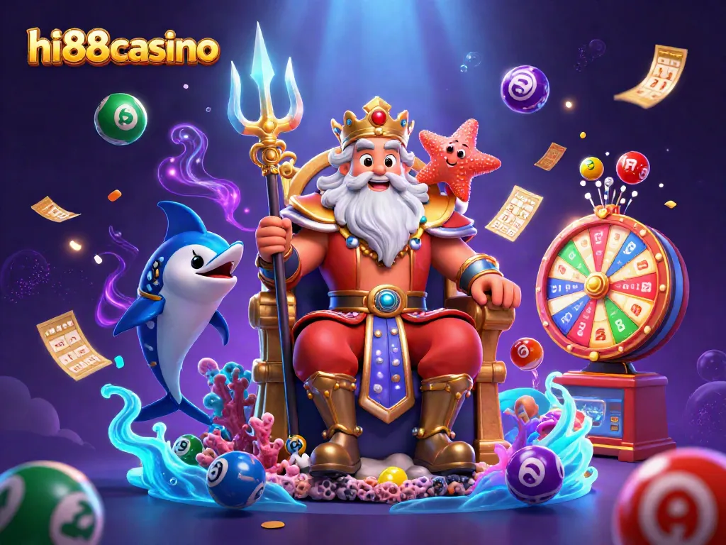 Experience excitement at hi88casino with vivid lottery and casino elements in a colorful underwater scene.