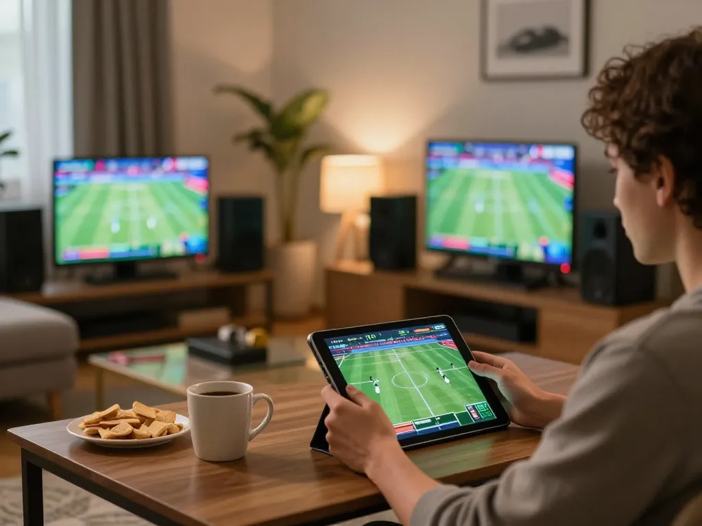 Xôi lạc tv sports betting experience at home, showcasing live events on tablet.