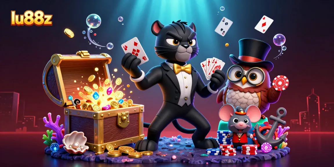 Experience the excitement of LU88z with a stylish panther dealer and vibrant casino elements.