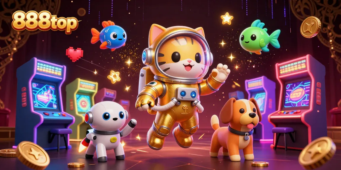 Play thrilling games at 888top with an adventurous space-themed illustration showcasing excitement and unique characters.
