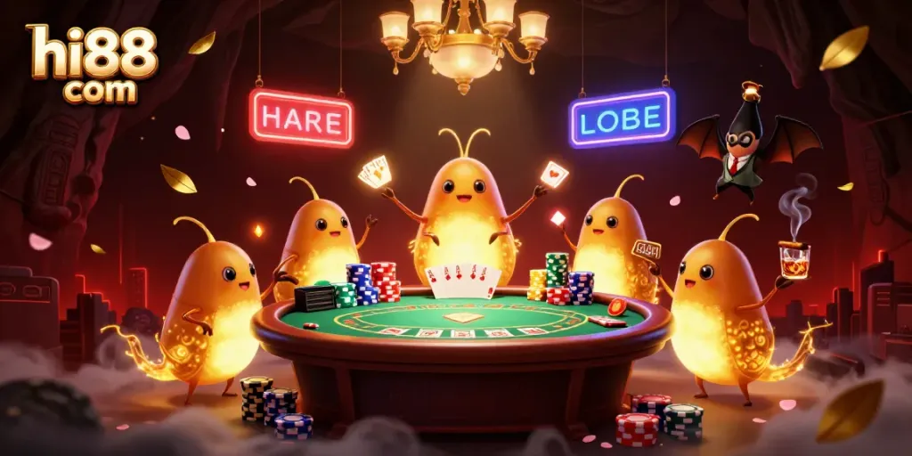 Experience the enchanting glow of hi88 com casino with cartoonish characters lighting the tables and cheerful atmosphere.