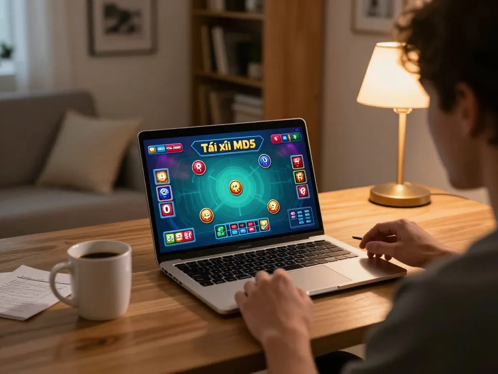 Tài xỉu MD5 game interface displayed on laptop, showcasing strategic betting elements.