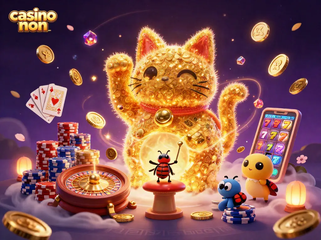 Scopri i migliori casino non ADM con questa illustrazione vivace di giochi e simboli fortunati.