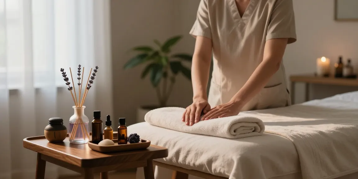 Experience 강서구출장마사지 in a serene massage therapy room with calming ambiance and essential oils.