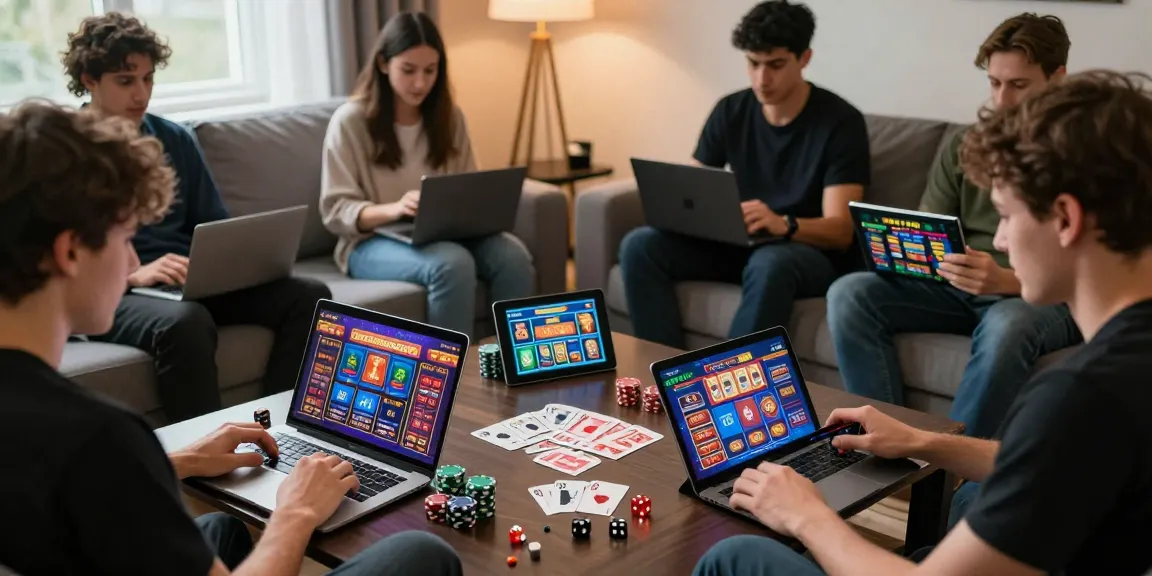UK players enjoying games at credit card casinos on laptops and tablets, capturing excitement and modern gambling culture.