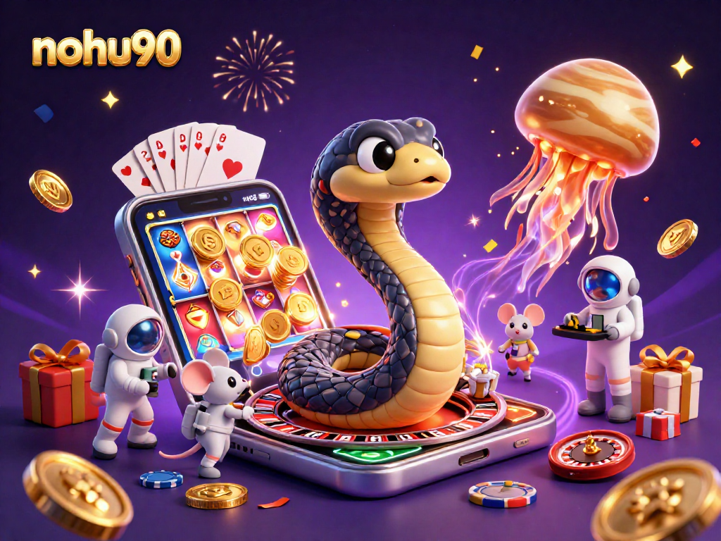 Experience thrilling wins with nohu90 in this vibrant 3D casino scene featuring dynamic gaming elements.