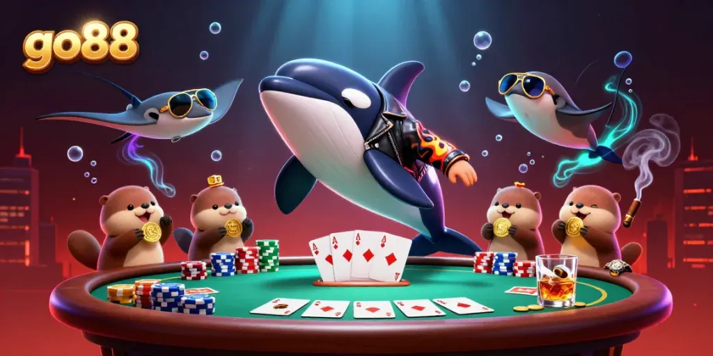 Experience the excitement of go88 as a vibrant orca, stingray, and otters bring the casino adventure to life!