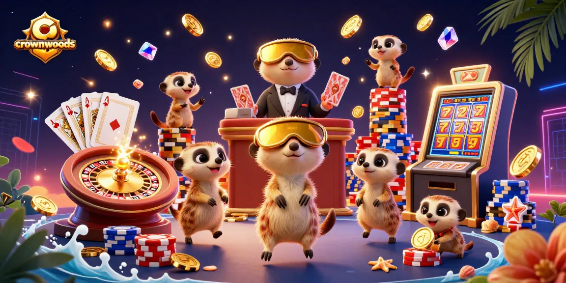 Watch meerkats expertly manage casino operations at crownwoods, showcasing dynamic gaming elements.