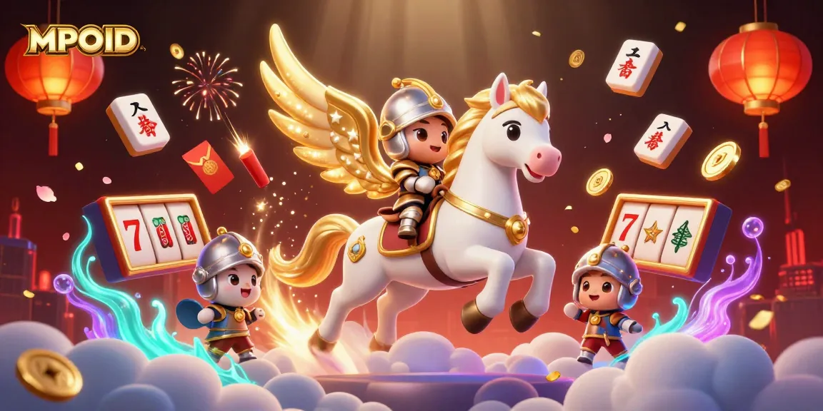 MPOID showcases a vibrant gaming scene with a celestial horse and armored knight celebrating casino victories.