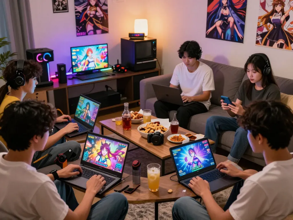 Players enjoying a variety of engaging hentai games in a cozy living room setting.