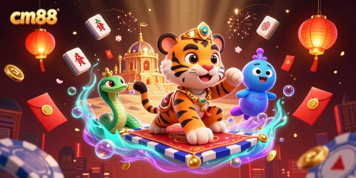 Experience excitement at cm88 with vibrant casino elements, a tiger sultan, and golden magic.
