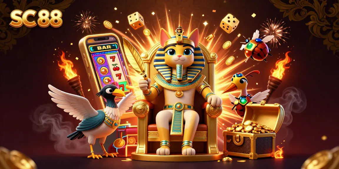 Experience the thrilling SC 88 casino with a vibrant Egyptian-themed illustration showcasing engaging game elements.