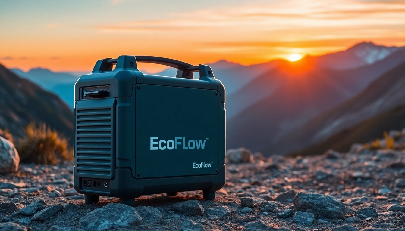 Empowering outdoor solutions with EcoFlow power station against a scenic backdrop.