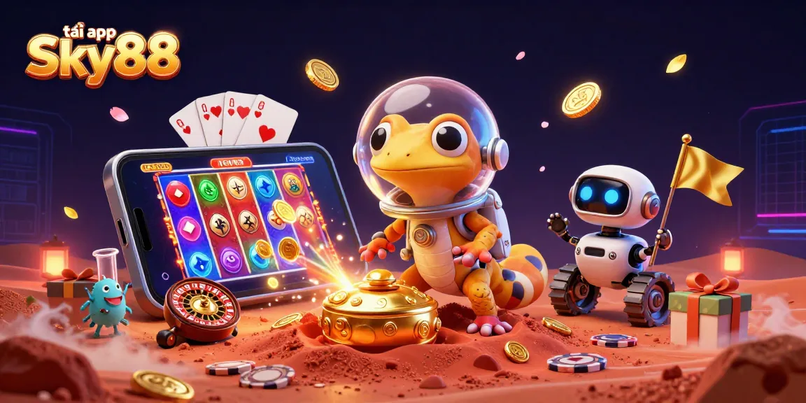 Experience the thrill as you tải app Sky88 and discover a vibrant 3D casino adventure with Martian characters.