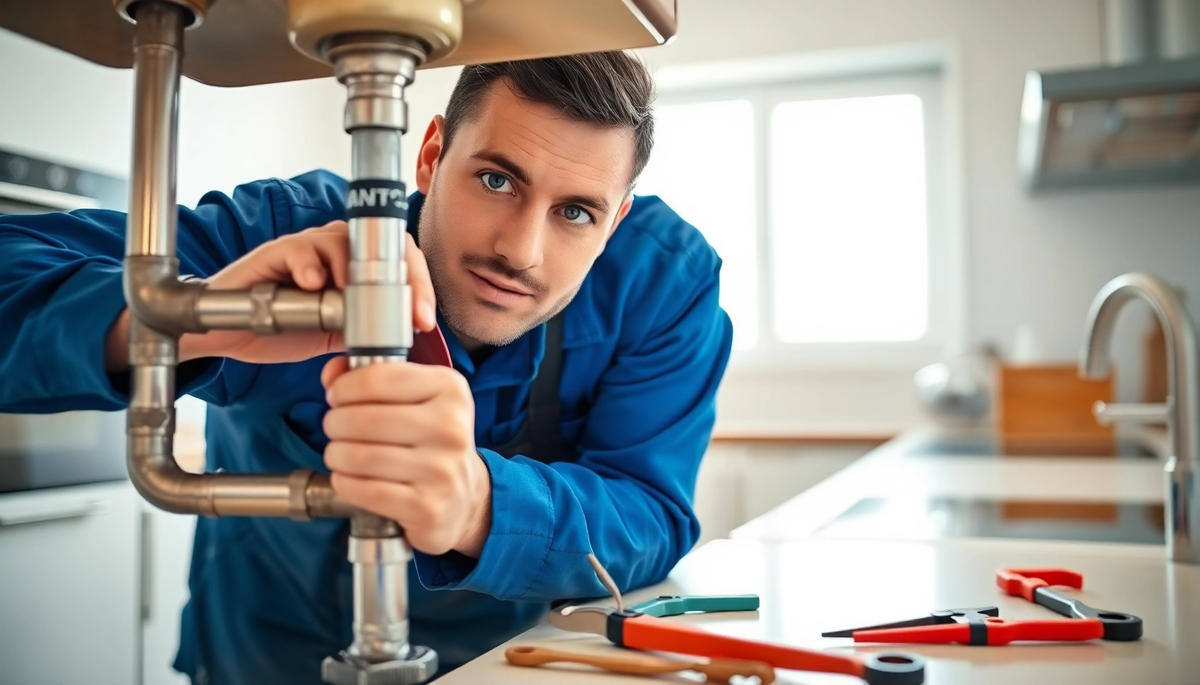 Find a qualified plumber near me resolving a plumbing issue under a kitchen sink.