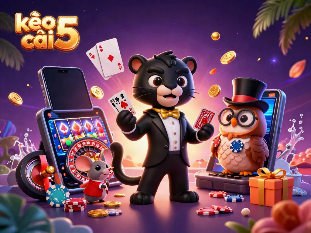 Bet on kèo nhà cái 5 with a stylish panther dealer and vibrant casino elements.