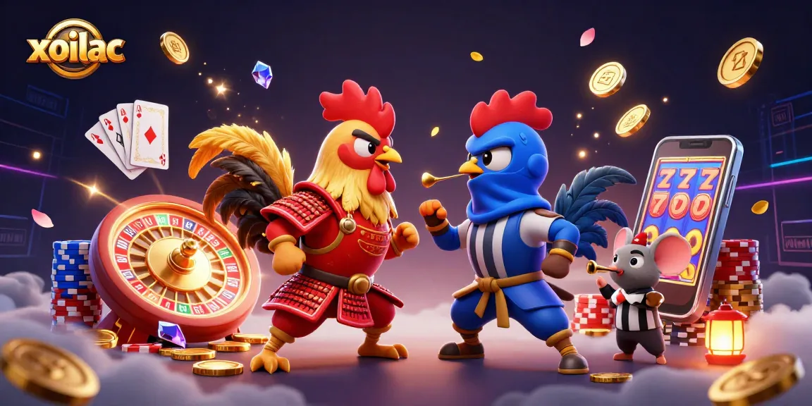 Experience the thrill of gambling with Xoilac as roosters symbolize fierce competition.