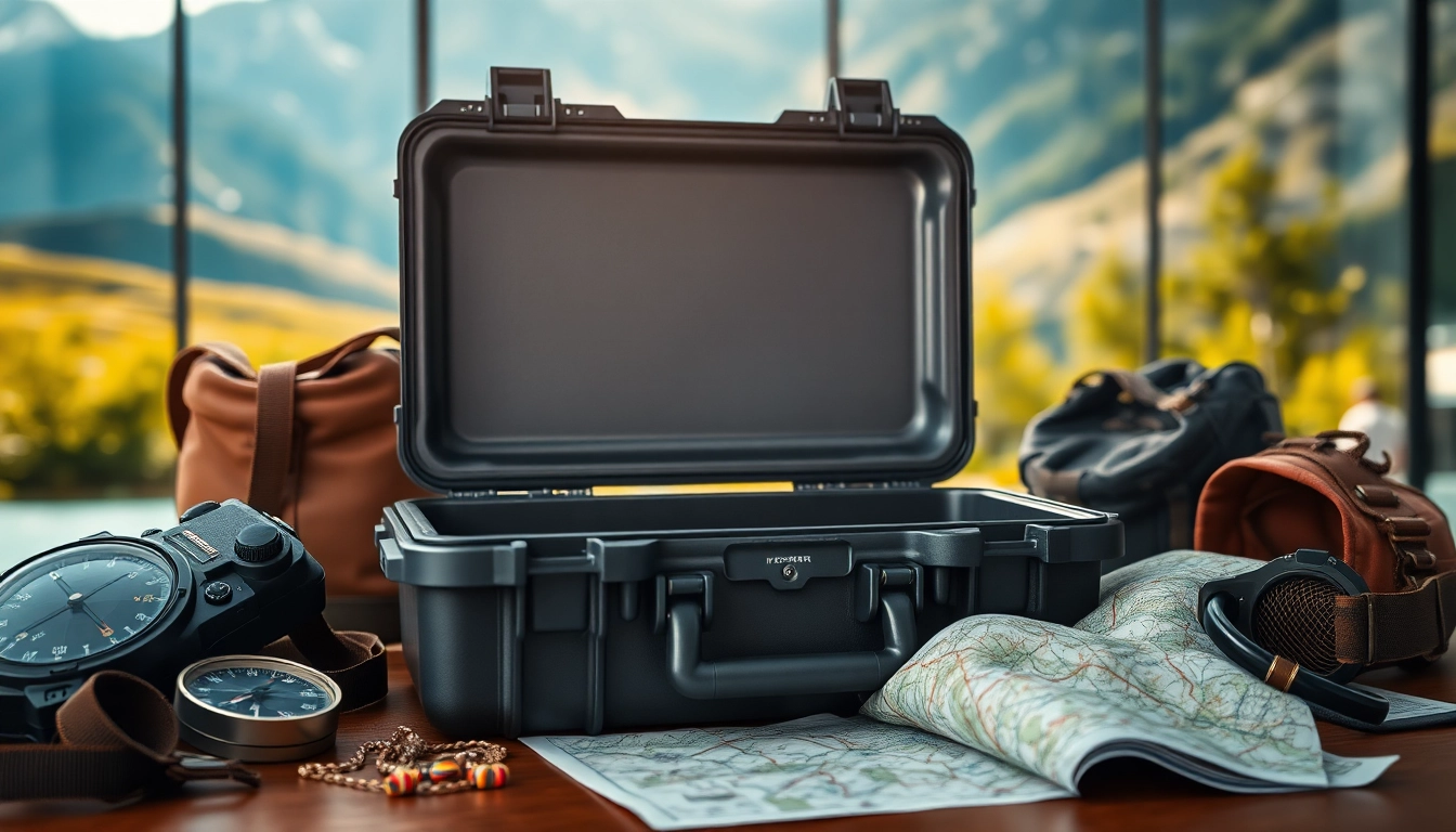 Hard case highlighted in a travel setting, showcasing durability and adventure readiness.