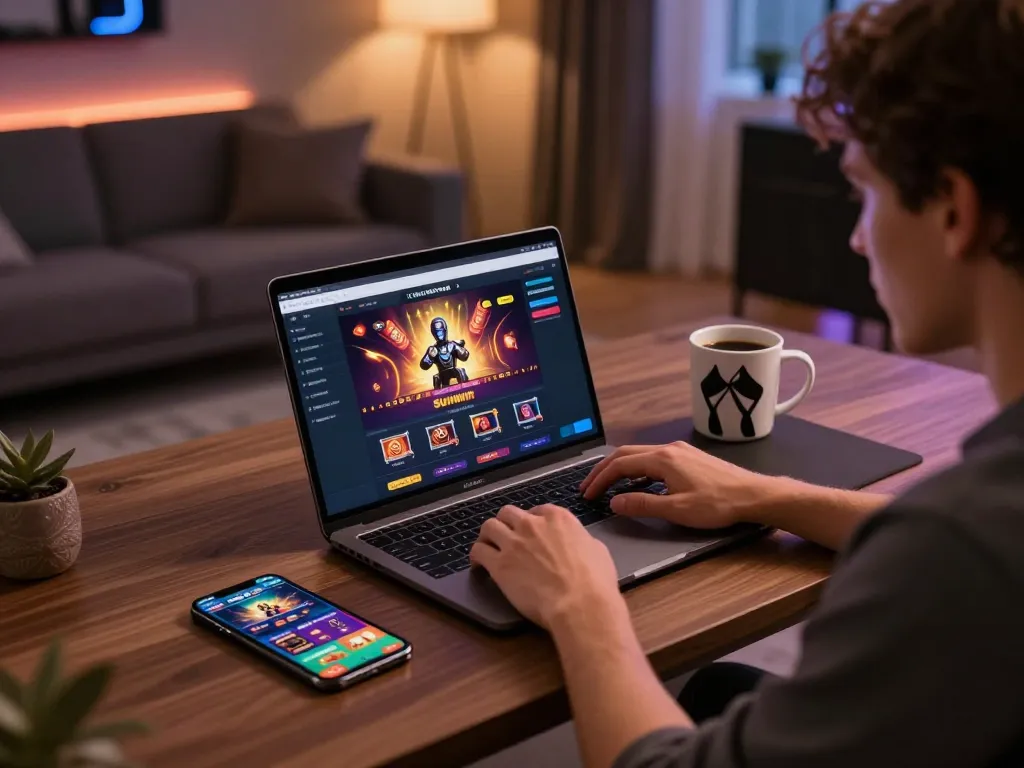 Engaging in online gaming on Sunwin from a modern workspace with stylish decor.