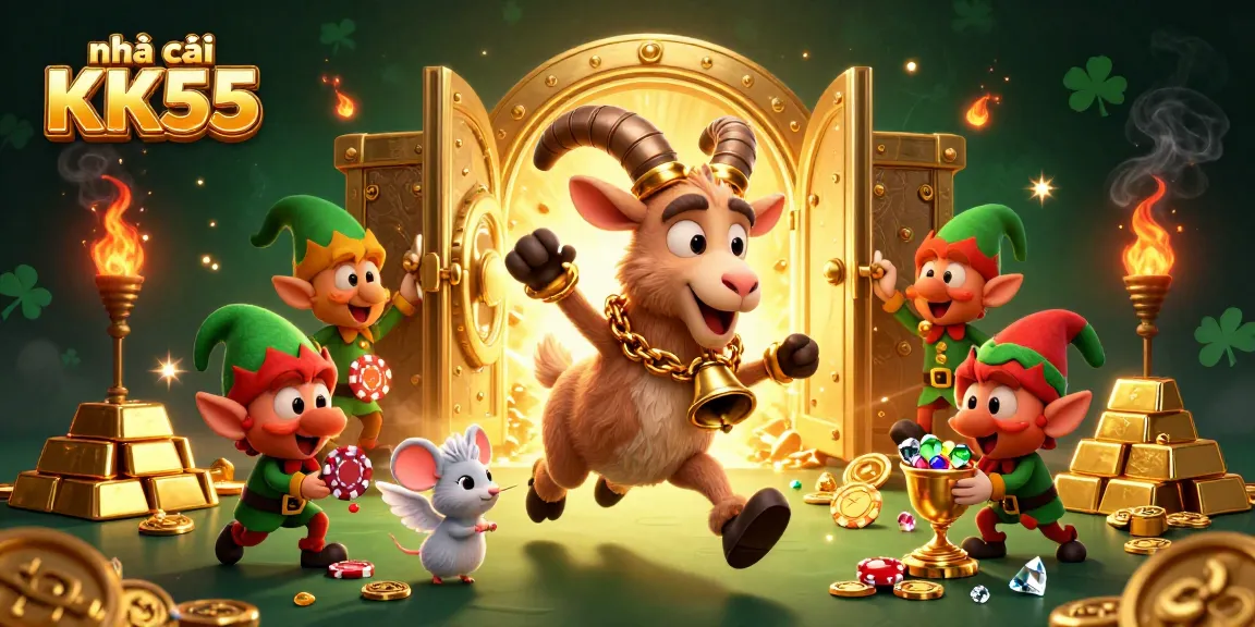 Engage in thrilling games at nhà cái KK55's unique holiday horror casino illustrated with festive characters.