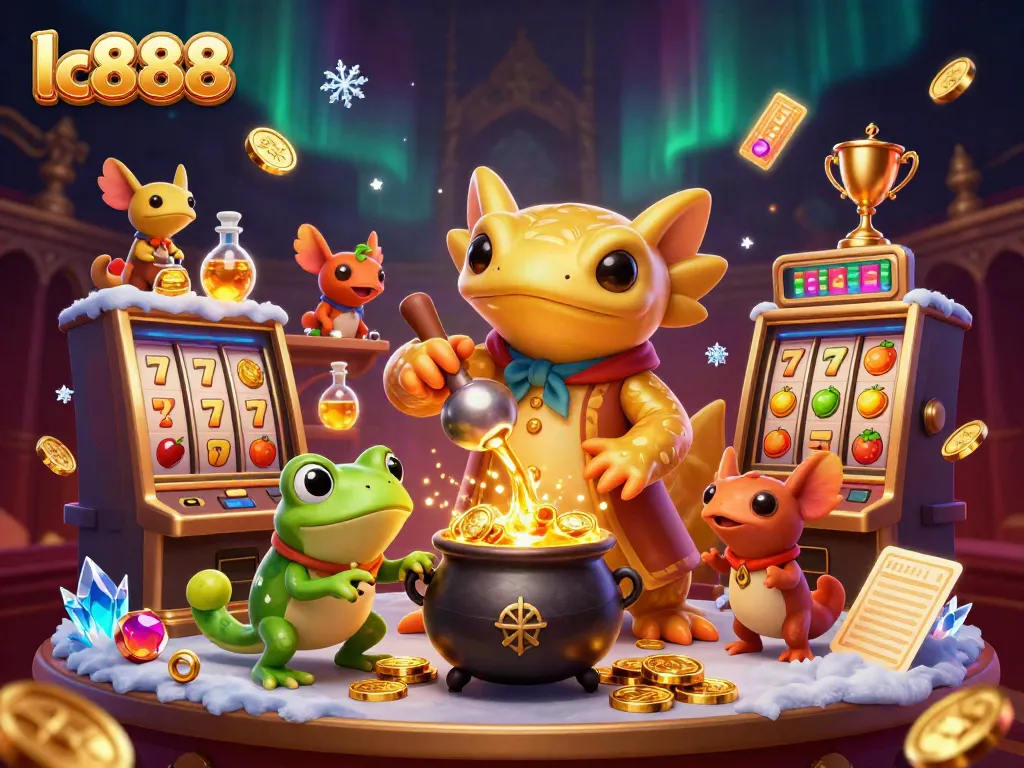 Join the excitement with lc888 in a vibrant casino scene filled with gold coins and lucky symbols.