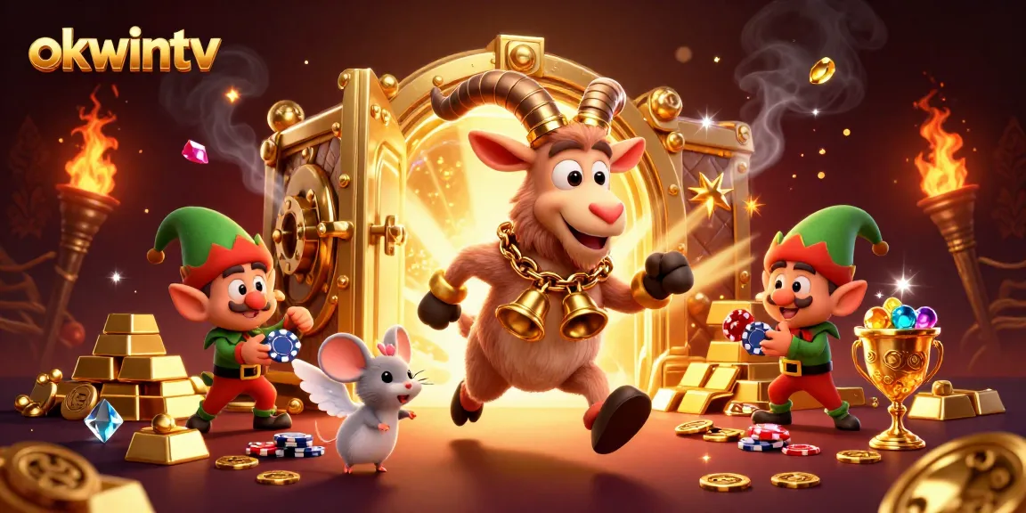 Engage in thrilling gaming with okwintv, as Krampus and friends animate a vibrant casino scene.