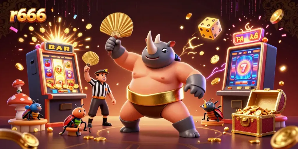 Experience the excitement of r666 casino gaming with a vivid 3D representation of vibrant characters and casino elements.