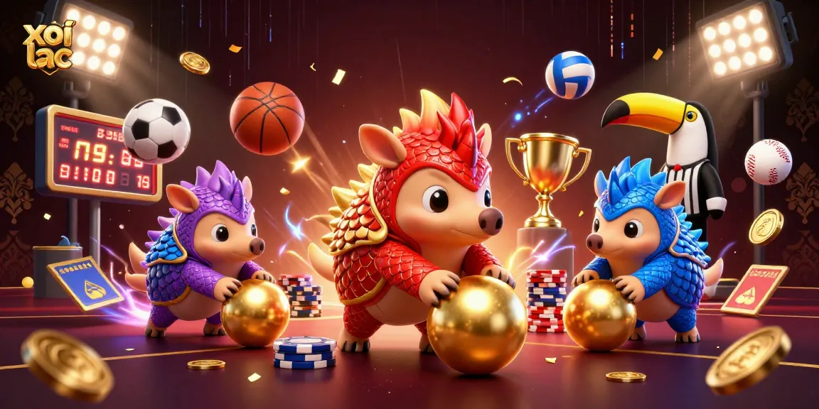 Experience exhilarating moments with xoi lac as pangolins bowl through poker chips in a dynamic casino scene.