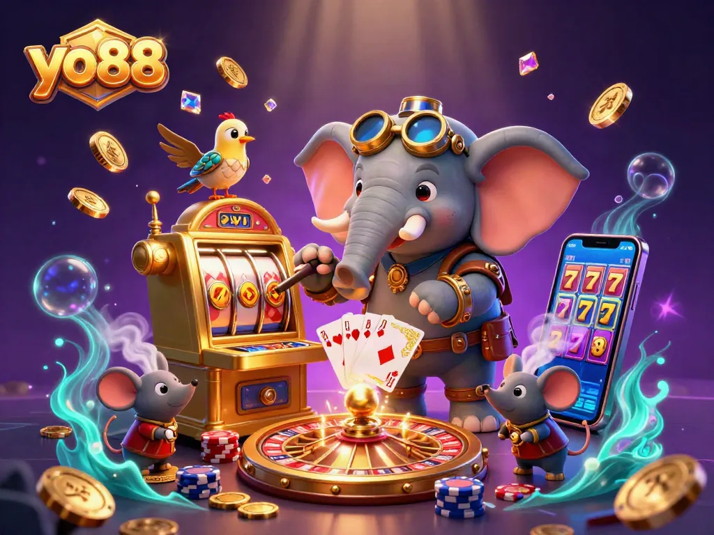 Spin the reels on yo88's vibrant slot machines in an energetic steampunk-themed casino.